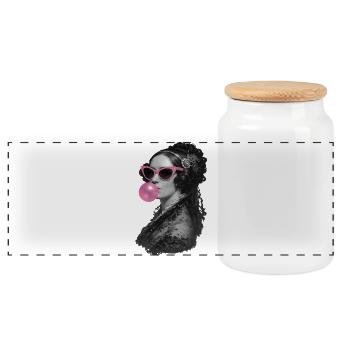 Ada Lovelace with pink sunglasses and bubblegum - Panoramic Cookie Jar with Wooden Lid - white - Front