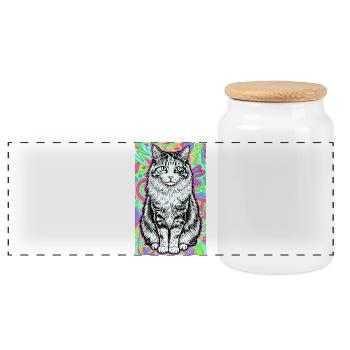 chat - Boîte à biscuits avec couvercle en bois - blanc - Devant