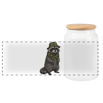 Raccoon in camouflage look - Panoramic Cookie Jar with Wooden Lid - white - Front