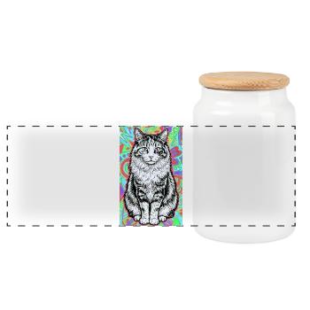 chat - Boîte à biscuits avec couvercle en bois - blanc - Devant