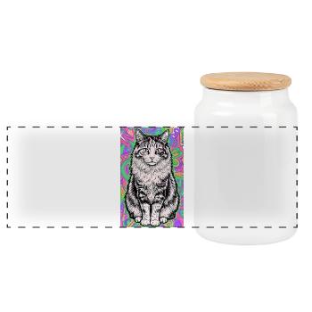 chat - Boîte à biscuits avec couvercle en bois - blanc - Devant