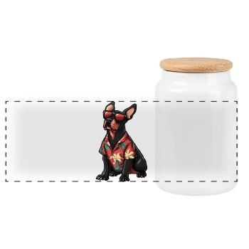 Doberman Dog Comic Vacation - Panoramic Cookie Jar with Wooden Lid - white - Front