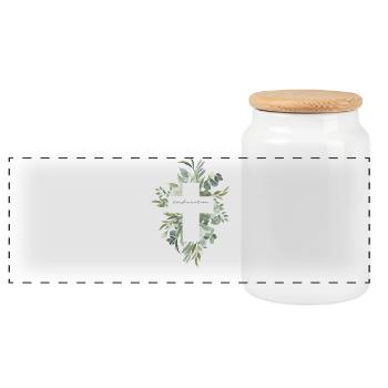 Konfirmation Geschenk – Florales Kreuz Design - Panorama Keksdose mit Holzdeckel - Weiß - Vorne