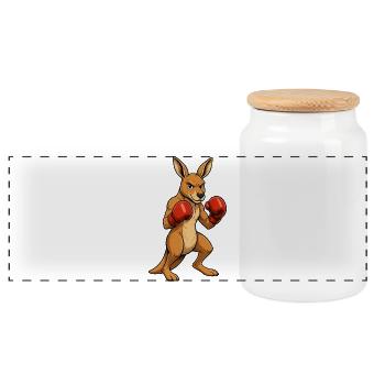 Kangaroo Boxing Hero - Panoramic Cookie Jar with Wooden Lid - white - Front