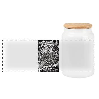 Night Forest Owl Illustration - Panoramic Cookie Jar with Wooden Lid - white - Front