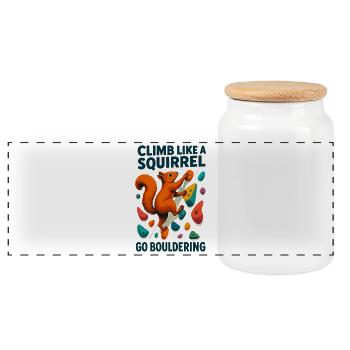 Climb Like a Squirrel – Motivierendes Design - Panorama Keksdose mit Holzdeckel - Weiß - Vorne
