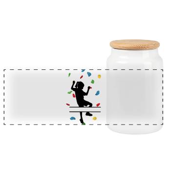 Climbing Wall Girl – Individuelle Klettererin - Panorama Keksdose mit Holzdeckel - Weiß - Vorne