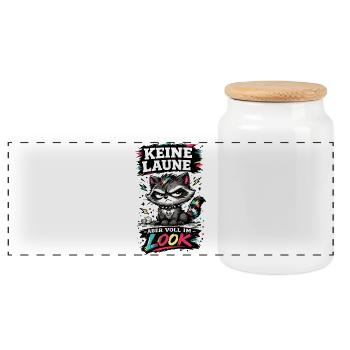 Keine Laune aber voll im Look Waschbär Spruch - Panorama Keksdose mit Holzdeckel - Weiß - Vorne