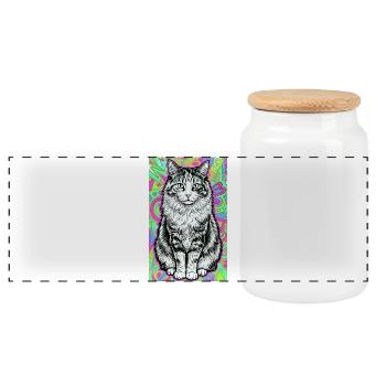 Katze - Panorama Keksdose mit Holzdeckel - Weiß - Vorne