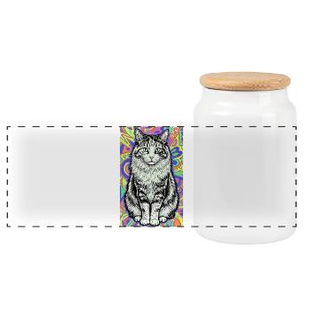 cat - Panoramic Cookie Jar with Wooden Lid - white - Front