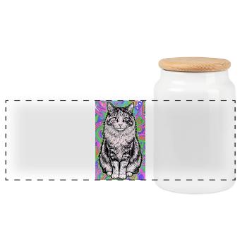 Katze - Panorama Keksdose mit Holzdeckel - Weiß - Vorne