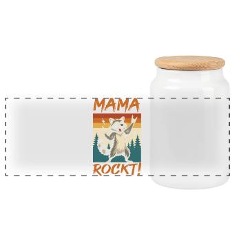 Waschbär Mutter Coole Rocker Mama - Panorama Keksdose mit Holzdeckel - Weiß - Vorne