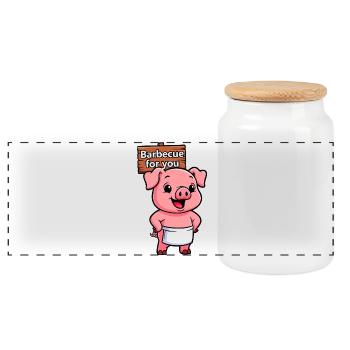 Grillen Schild mit Schwein - Panorama Keksdose mit Holzdeckel - Weiß - Vorne