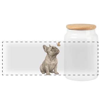 Vintage French Bulldog with Butterfly - Panoramic Cookie Jar with Wooden Lid - white - Front