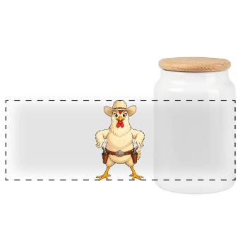 Chicken in Western Pose - Panoramic Cookie Jar with Wooden Lid - white - Front
