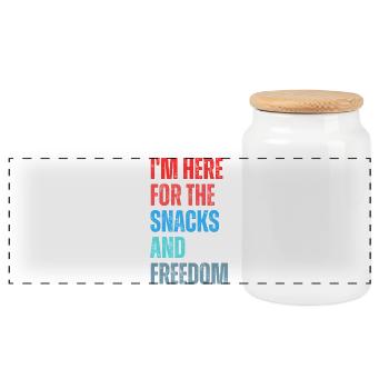 Snackfreude und Freiheit Slogan - Panorama Keksdose mit Holzdeckel - Weiß - Vorne