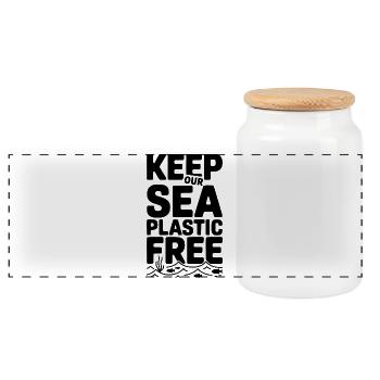 Keep Our Sea Plastic Free - Panoramic Cookie Jar with Wooden Lid - white - Front