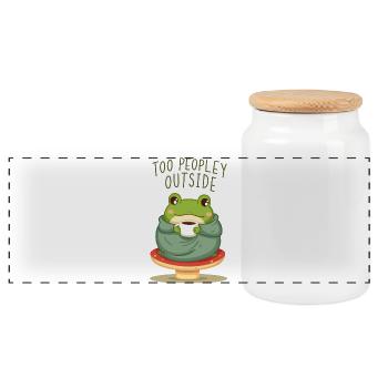 Funny Introvert Frog - Too Peopley Outside - Panorama Keksdose mit Holzdeckel - Weiß - Vorne