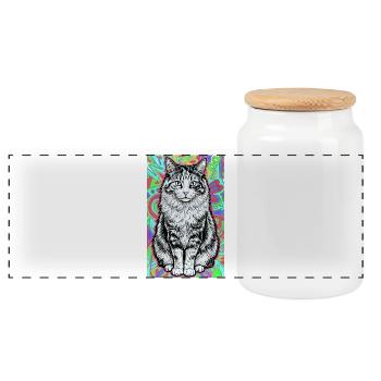 chat - Boîte à biscuits avec couvercle en bois - blanc - Devant