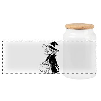 Anime Hexe Schwarze Katze Kürbis Halloween - Panorama Keksdose mit Holzdeckel - Weiß - Vorne
