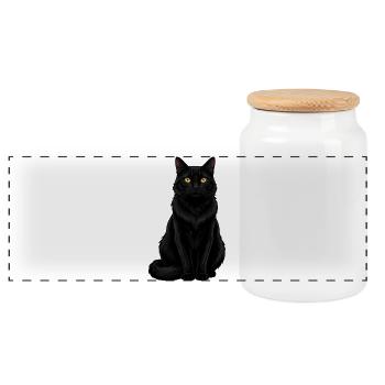 Mystic Black Cat Gift Cat Lover - Panoramic Cookie Jar with Wooden Lid - white - Front
