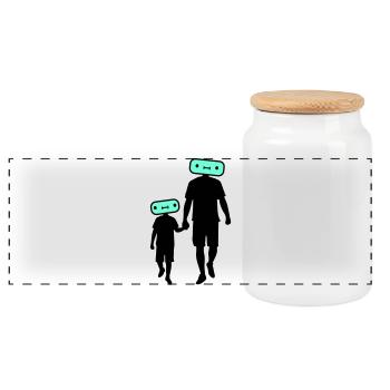 Family Silhouette Dear Children Parents Mom Dad - Panoramic Cookie Jar with Wooden Lid - white - Front