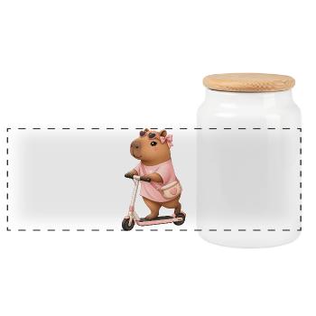 Capybara Girl E Scooter - Panoramic Cookie Jar with Wooden Lid - white - Front