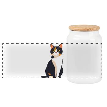 Calico Cat Color Pattern - Panoramic Cookie Jar with Wooden Lid - white - Front