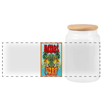 Nazare Surf Tropical Poster - Panoramic Cookie Jar with Wooden Lid - white - Front