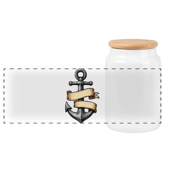 Anker Banner Vintage Tattoo - Panorama Keksdose mit Holzdeckel - Weiß - Vorne