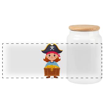Petit Boucanier avec un trésor – Personnage de bande dessinée Kawaii - Boîte à biscuits avec couvercle en bois - blanc - Devant