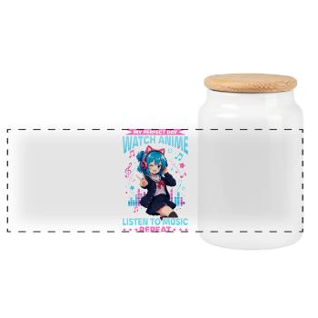 Anime et musique Chibi - Boîte à biscuits avec couvercle en bois - blanc - Devant