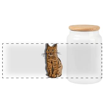Illustration : Portrait d’un chat rayé - Boîte à biscuits avec couvercle en bois - blanc - Devant