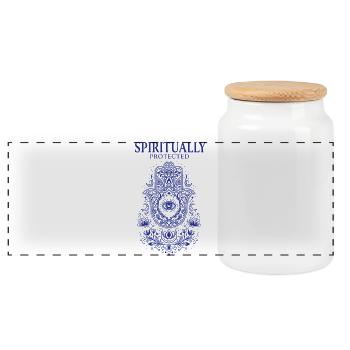 Spirituality Spiritually Protected Sacred Geometry - Panoramic Cookie Jar with Wooden Lid - white - Front