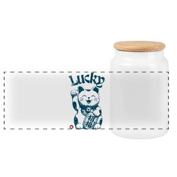 Lucky Cat - Glückskatze - Boîte à biscuits avec couvercle en bois - blanc - Devant