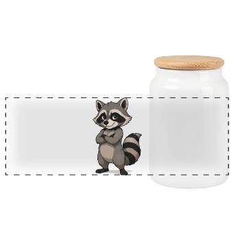 Confident Raccoon Cartoon - Panoramic Cookie Jar with Wooden Lid - white - Front