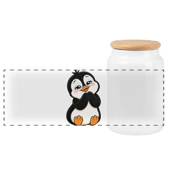 Un pingouin de dessin animé mignon ravi - Boîte à biscuits avec couvercle en bois - blanc - Devant