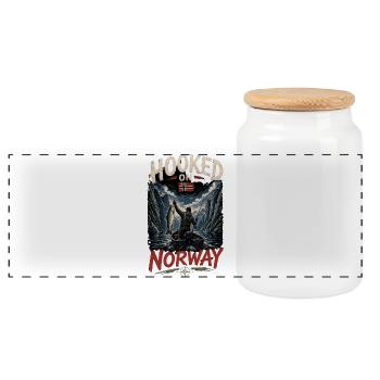Hooked On Norway - Panoramic Cookie Jar with Wooden Lid - white - Front