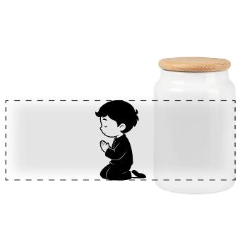 Little Boy Praying - Panoramic Cookie Jar with Wooden Lid - white - Front
