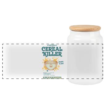 Breakfast Funny Brunch Coffee Pancake Food Bacon - Panoramic Cookie Jar with Wooden Lid - white - Front