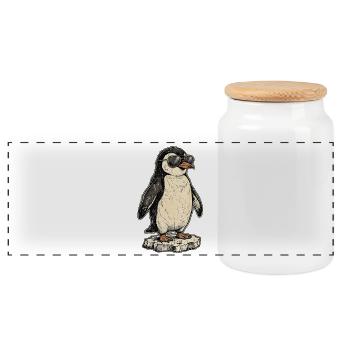 Cooler Pinguin - Panorama Keksdose mit Holzdeckel - Weiß - Vorne