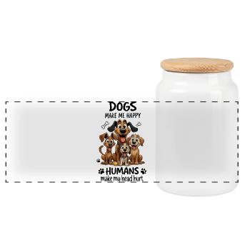 Dogs Make Me Happy Funny Cartoon Dog Design - Panoramic Cookie Jar with Wooden Lid - white - Front