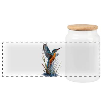 Brillanter Eisvogel am Wasserfall - Panorama Keksdose mit Holzdeckel - Weiß - Vorne