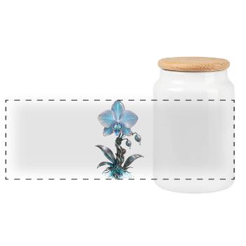Mechanical Azure Orchid - Panoramic Cookie Jar with Wooden Lid - white - Front