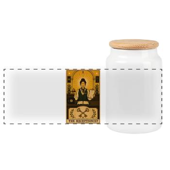 Rezeptionistin | Empfang Tarot - Panorama Keksdose mit Holzdeckel - Weiß - Vorne