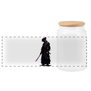 Dunkler Samurai Blutklinge - Panorama Keksdose mit Holzdeckel - Weiß - Vorne