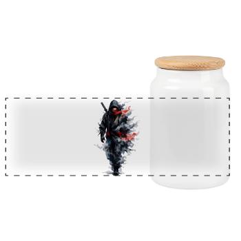 Ninja en voile aquarelle - Boîte à biscuits avec couvercle en bois - blanc - Devant