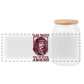 Vlad Wants You to Stick Around - Panorama Keksdose mit Holzdeckel - Weiß - Vorne