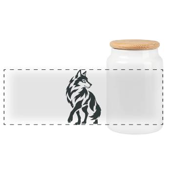 Geometrischer Wolf – Silhouette - Panorama Keksdose mit Holzdeckel - Weiß - Vorne