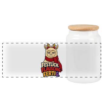 Lama Advent Festlich Flauschig - Panorama Keksdose mit Holzdeckel - Weiß - Vorne